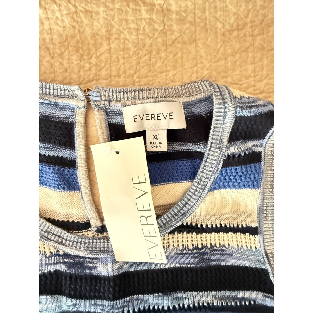 VEREVE XL NWT Blue Cream Striped Cotton Knit Sweater Tank Vest Coastal - Picture 4 of 7
